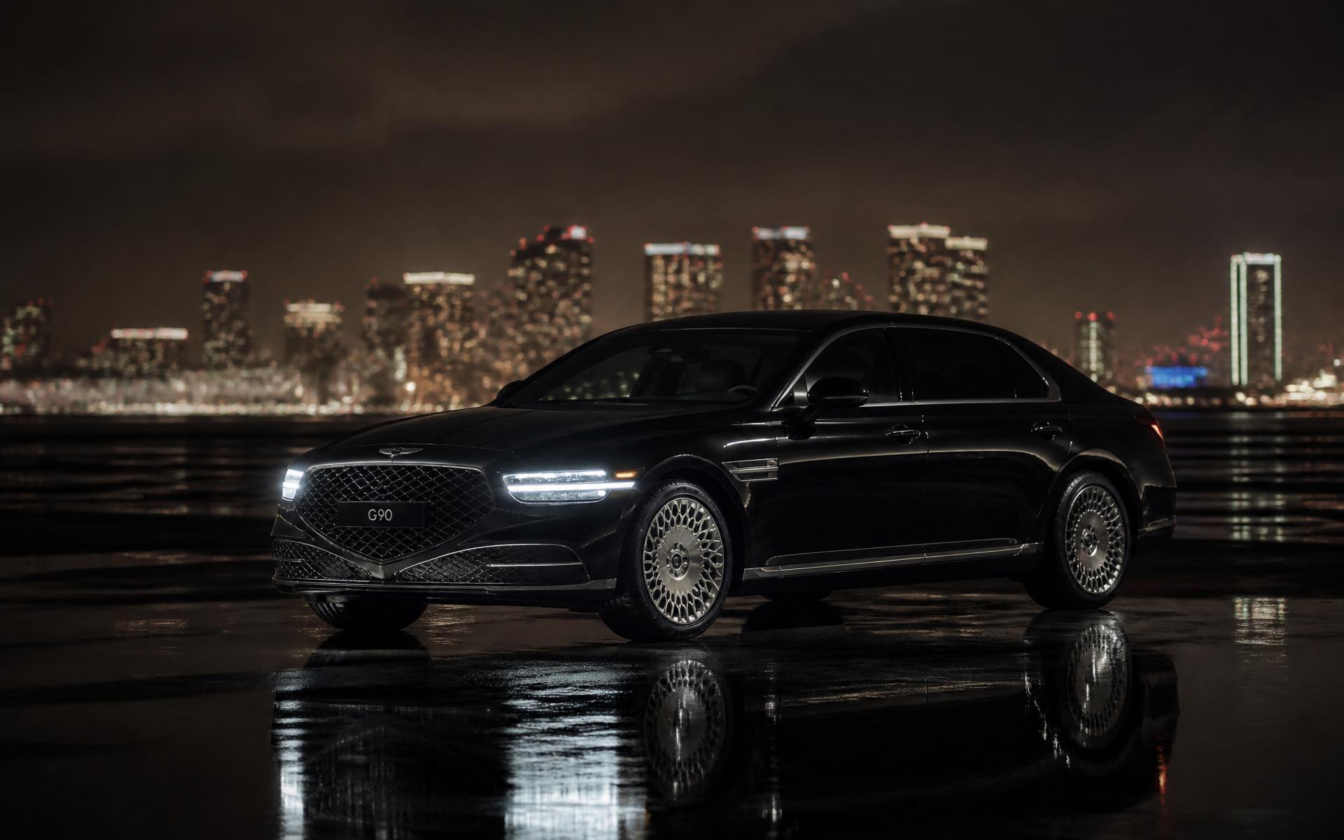 Luxury Korean sedan at night